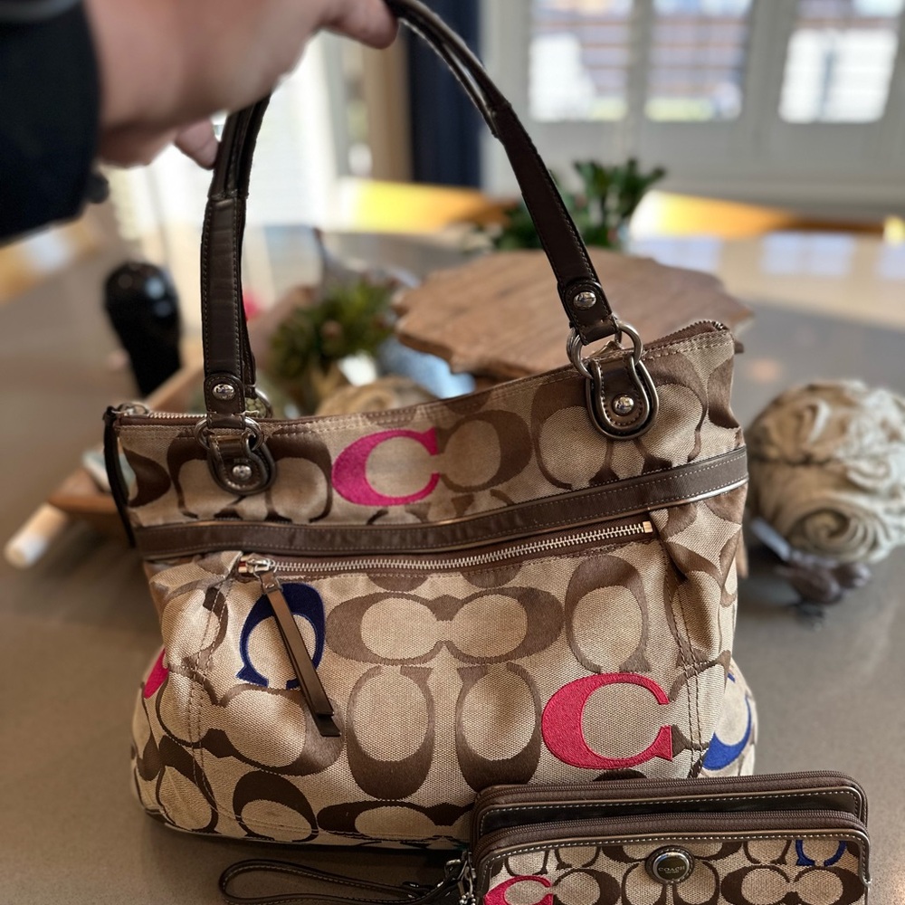 COACH COMBO SET WALLET AND BAG!! Coach Brown canvas, and leather trim. BOGO!